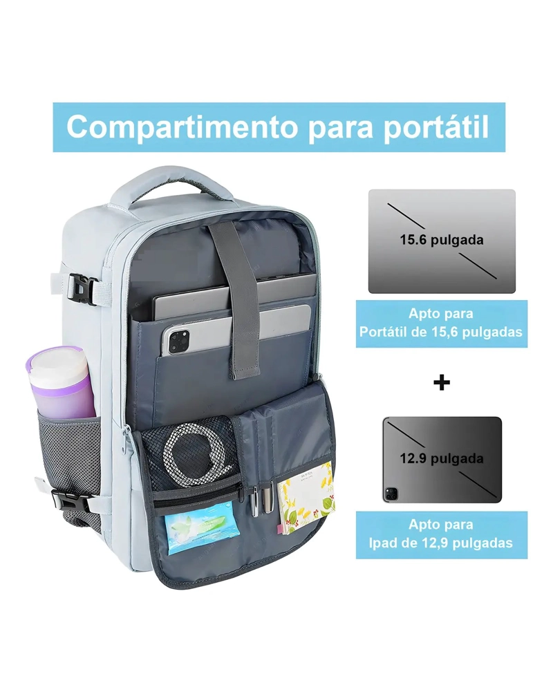 MOCHILA VIAJE AZUL MOCHILA MUJER VIAJE IMPERMEABLE - 2