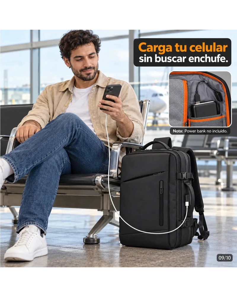 MOCHILA VIAJE AVION CABINA EXPANDIBLE IMPERMEABLE USB 40L - 4
