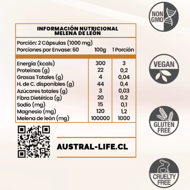 MELENA DE LEON 1000MG – 120 CAPSULAS - 2