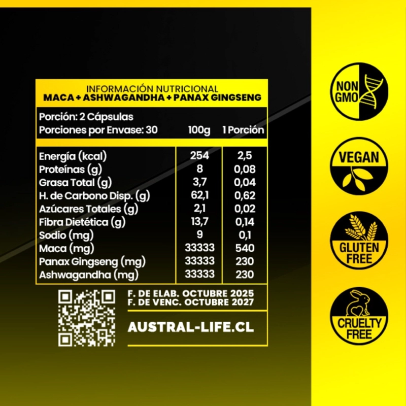 MACA + ASHWAGANDHA + PANAX GINSENG – 120 CAPSULAS - 3
