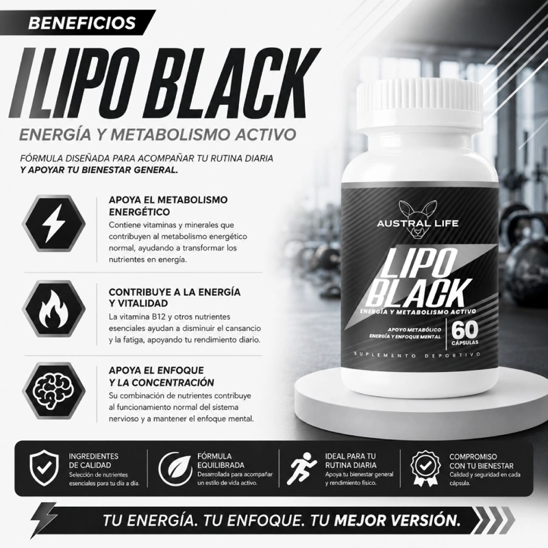 LIPO BLACK – ENERGIA Y METABOLISMO ACTIVO – 60 CAPSULAS - 2