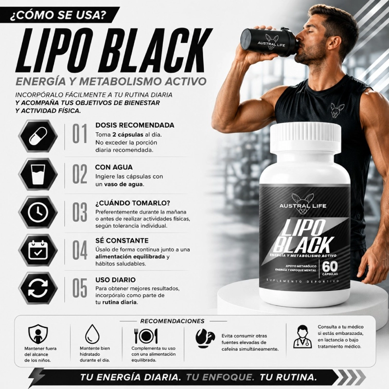 LIPO BLACK – ENERGIA Y METABOLISMO ACTIVO – 60 CAPSULAS - 3