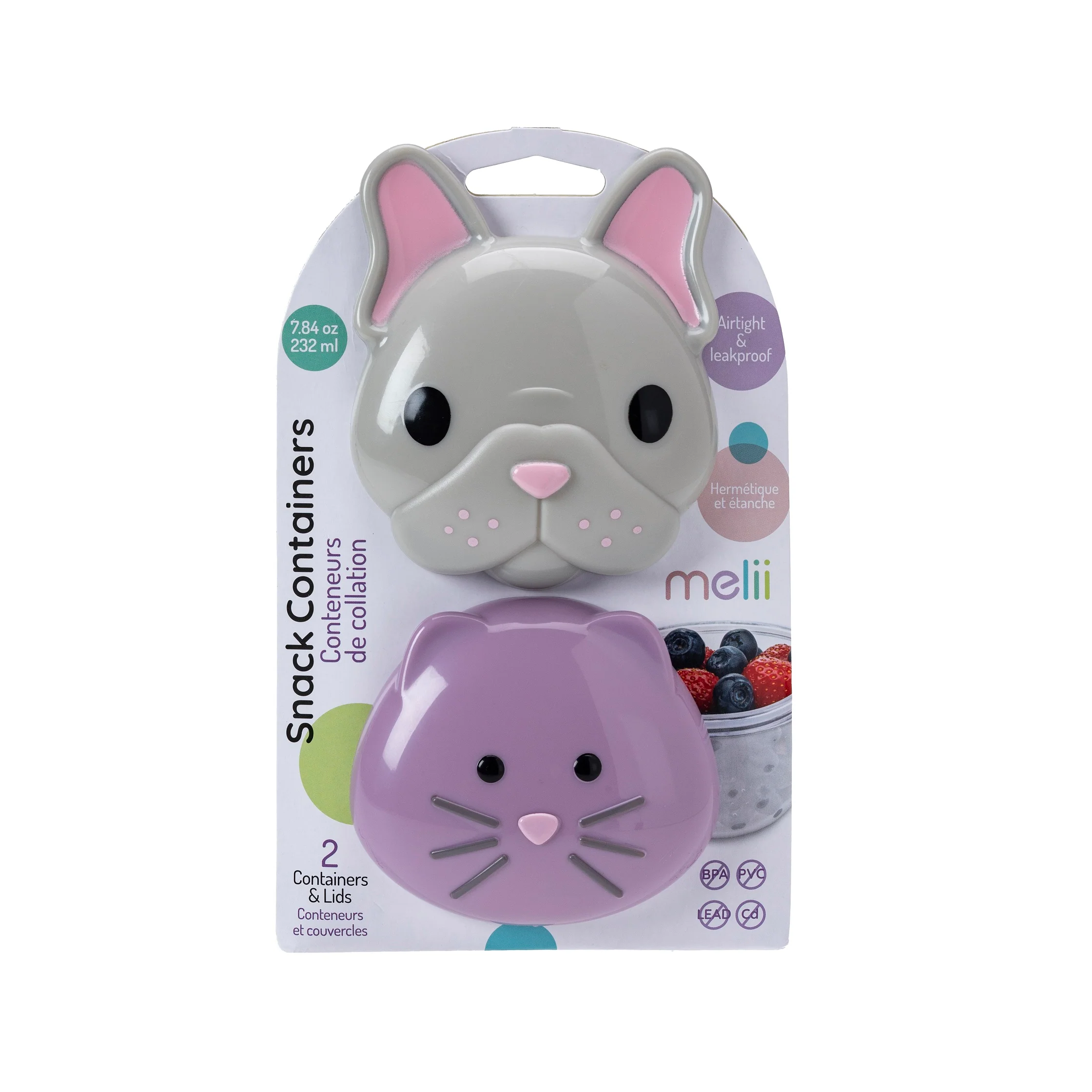 PACK X2 CONTENEDOR MELII 14800 SNACKS BULLDOG Y GATO MULTICOLOR - 1