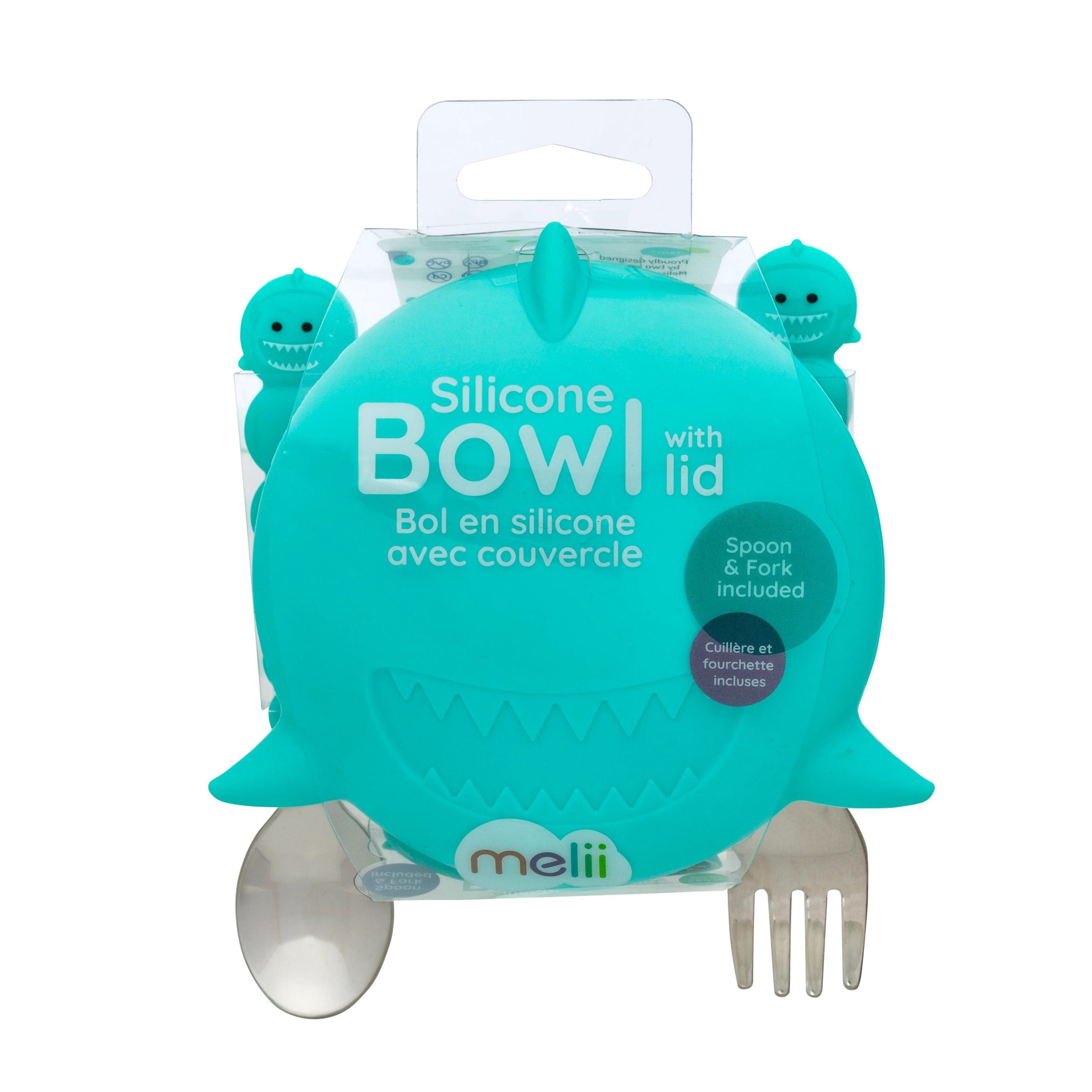 BOWL MELII 12810 SILICONA + CUBIERTOS TIBURON TURQUESA - 2