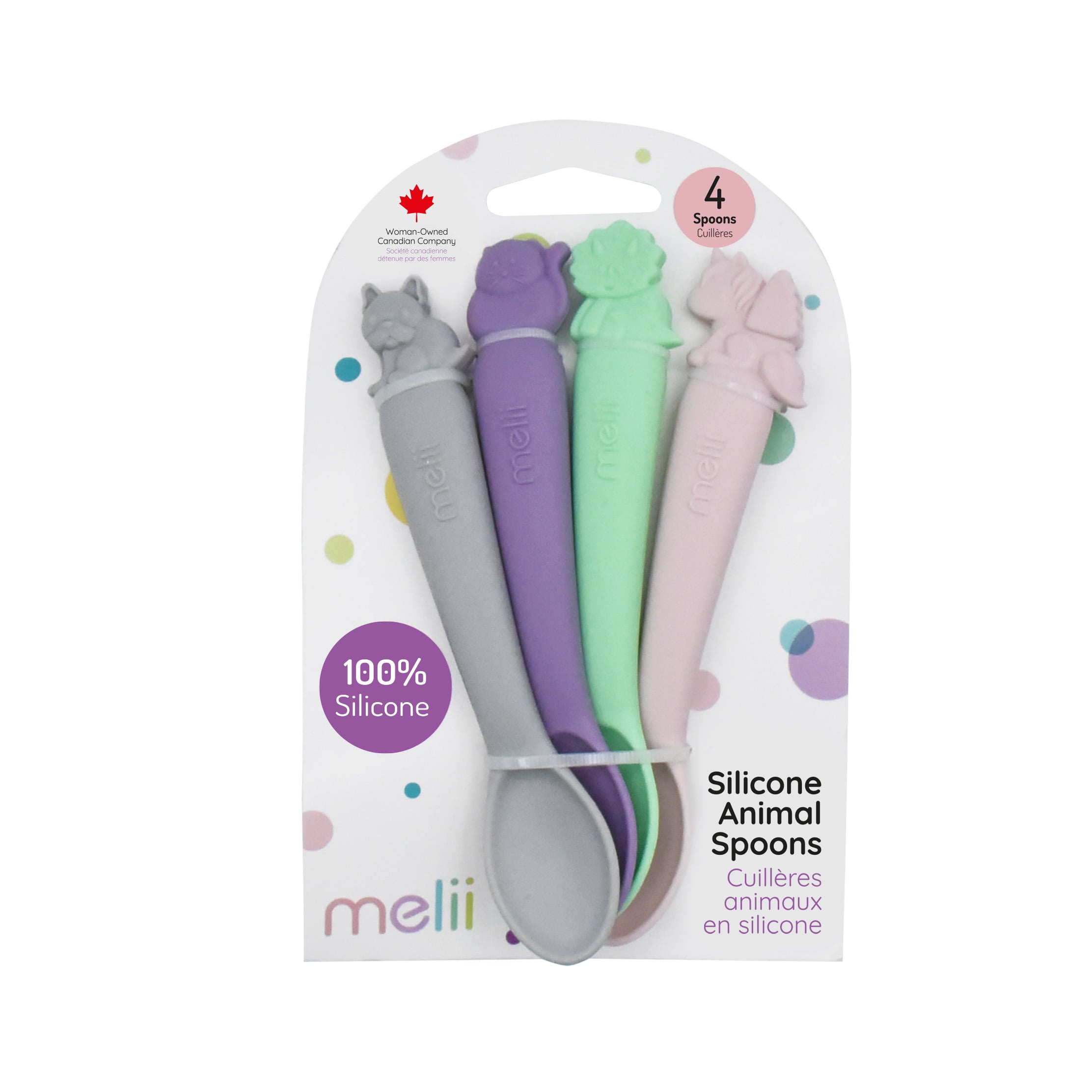 PACK DE 4 CUCHARAS DE SILICONA ROSA, MORADO Y GRIS - 1