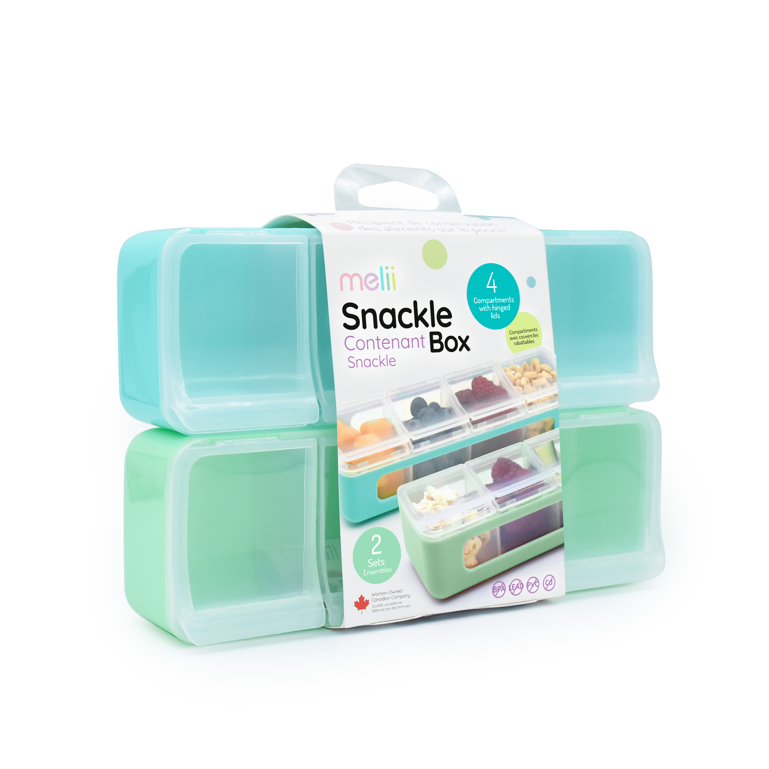 PACK DE 2 CONTENEDORES DE 4 COMPARTIMIENTOS VERDE Y TURQUESA - 1