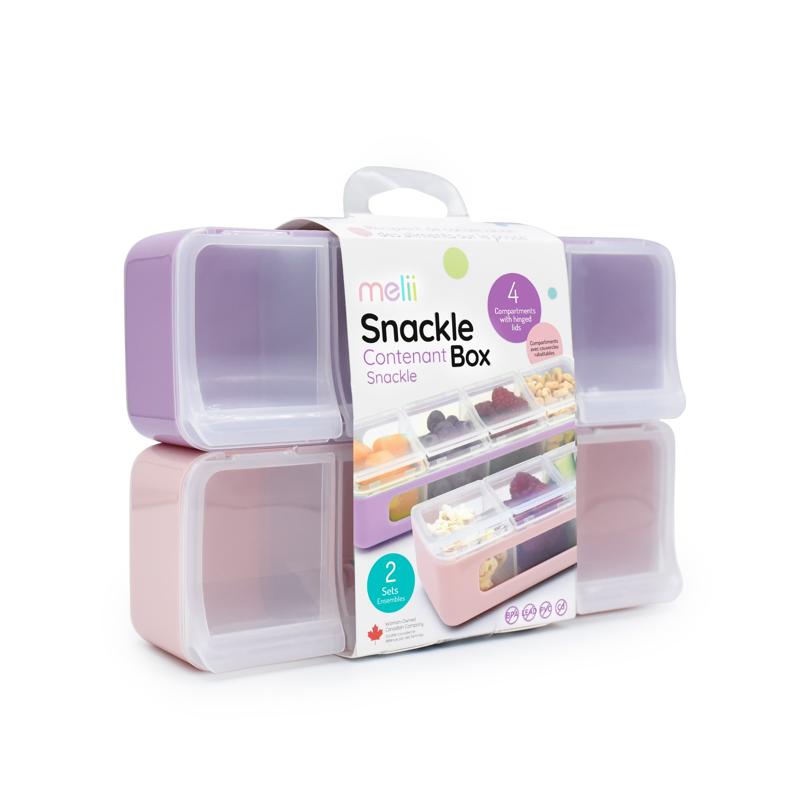 PACK DE 2 CONTENEDORES DE 4 COMPARTIMIENTOS ROSADO Y MORADO - 1