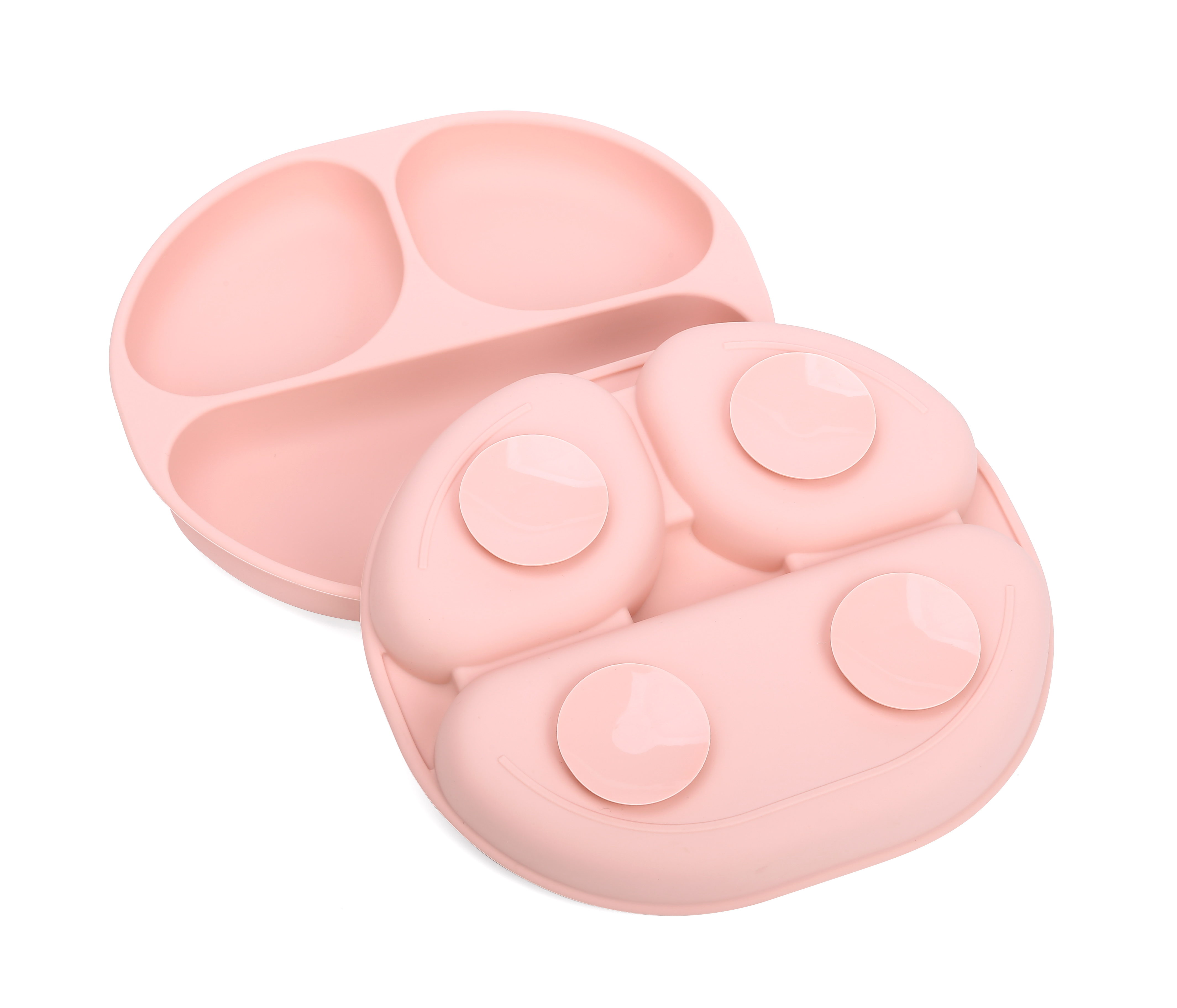 PLATO DE SILICONA CON SUCCION Y DIVISIONES ROSA - 4