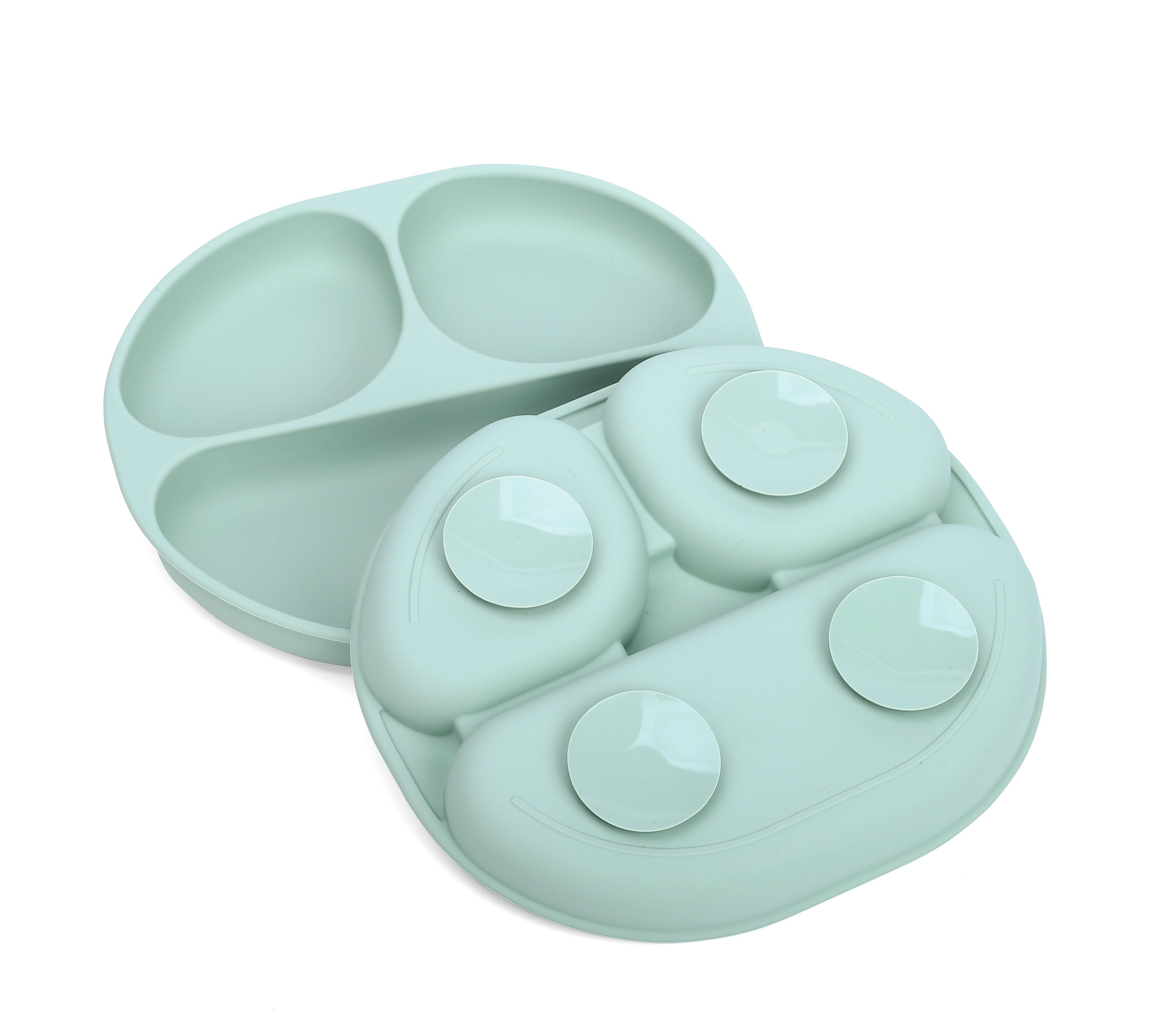 PLATO DE SILICONA CON SUCCION Y DIVISIONES AZUL - 4