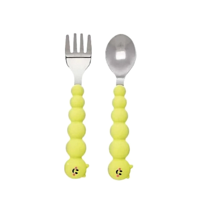 SET DE CUBIERTOS DE SILICONA Y ACERO INOXIDABLE ORUGA - 1