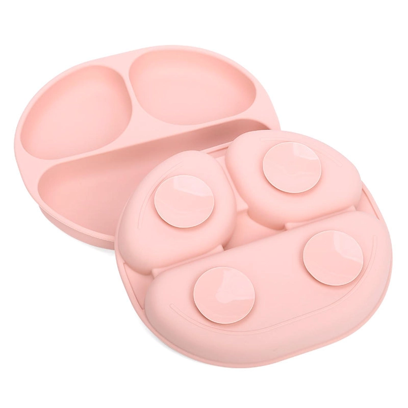 PLATO DE SILICONA CON SUCCION Y DIVISIONES ROSADO - 3