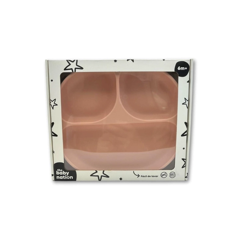 PLATO DE SILICONA CON SUCCION Y DIVISIONES ROSADO - 4