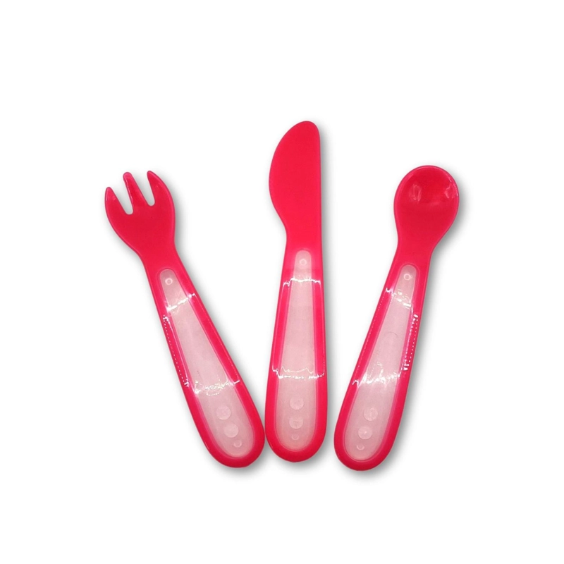 PRIMER SET DE CUBIERTOS DE PLASTICO ROSADO - 1