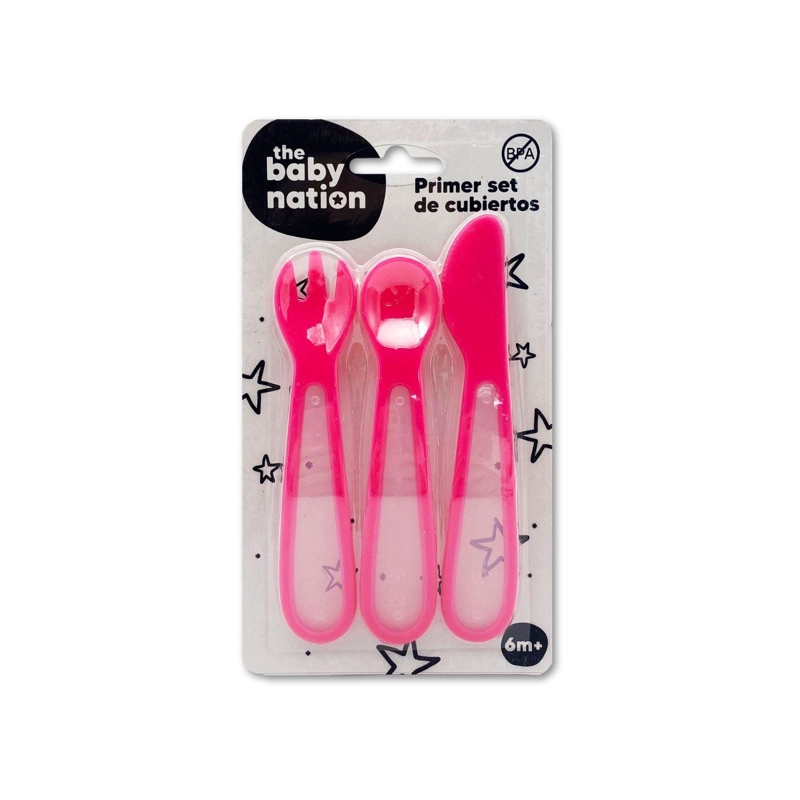 PRIMER SET DE CUBIERTOS DE PLASTICO ROSADO - 4