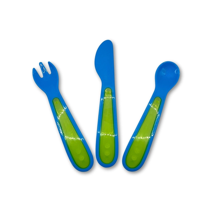 PRIMER SET DE CUBIERTOS DE PLASTICO AZUL - 1