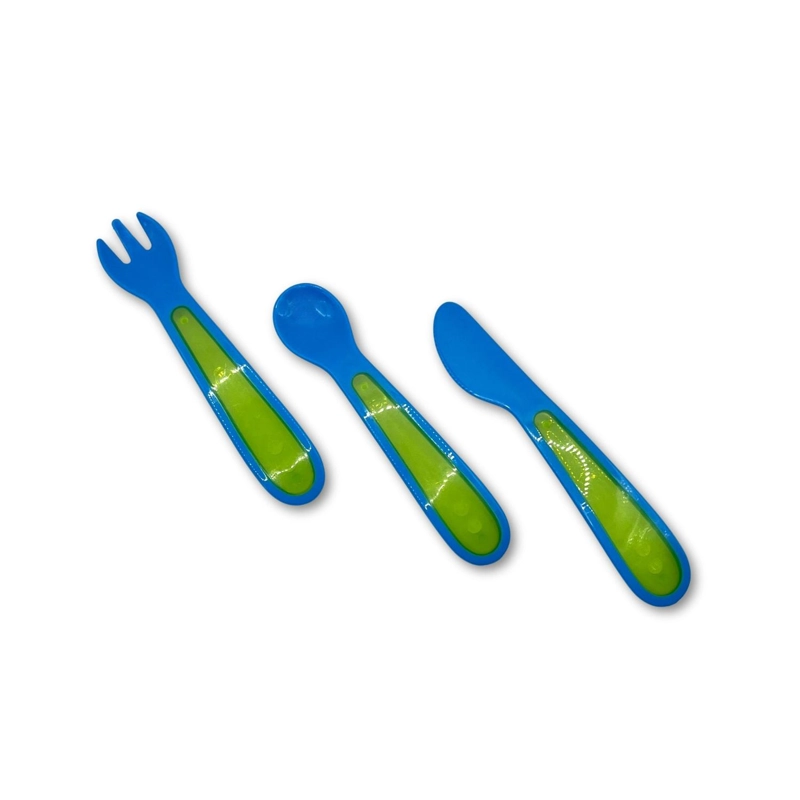 PRIMER SET DE CUBIERTOS DE PLASTICO AZUL - 3
