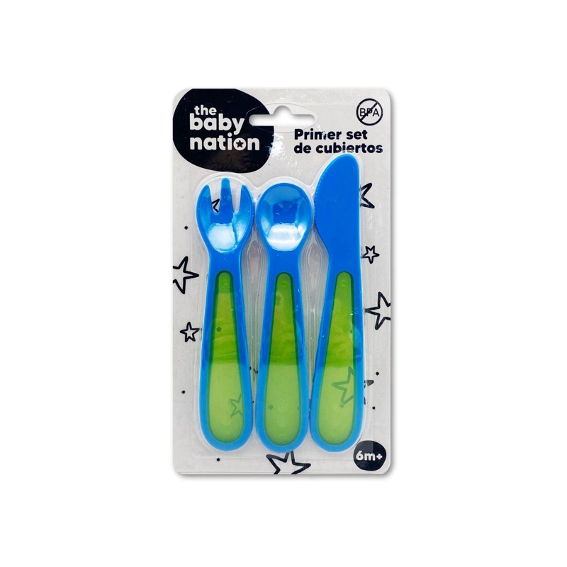 PRIMER SET DE CUBIERTOS DE PLASTICO AZUL - 4