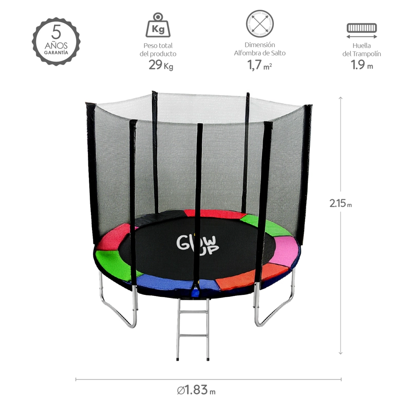 Cama Elástica 6ft 1.83mt soporta 160kg Malla Glowup + Escalera - 3