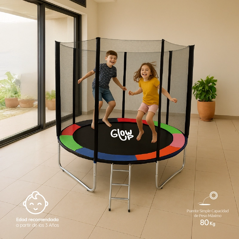 Cama Elástica 6ft 1.83mt soporta 160kg Malla Glowup + Escalera - 9