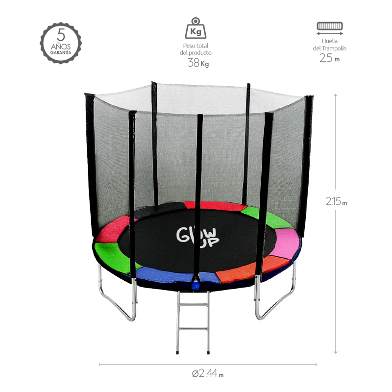 CAMA ELÁSTICA + MALLA SEGURIDAD Y ESCALERA 8FT 2,44 MTS GLOWUP - 6