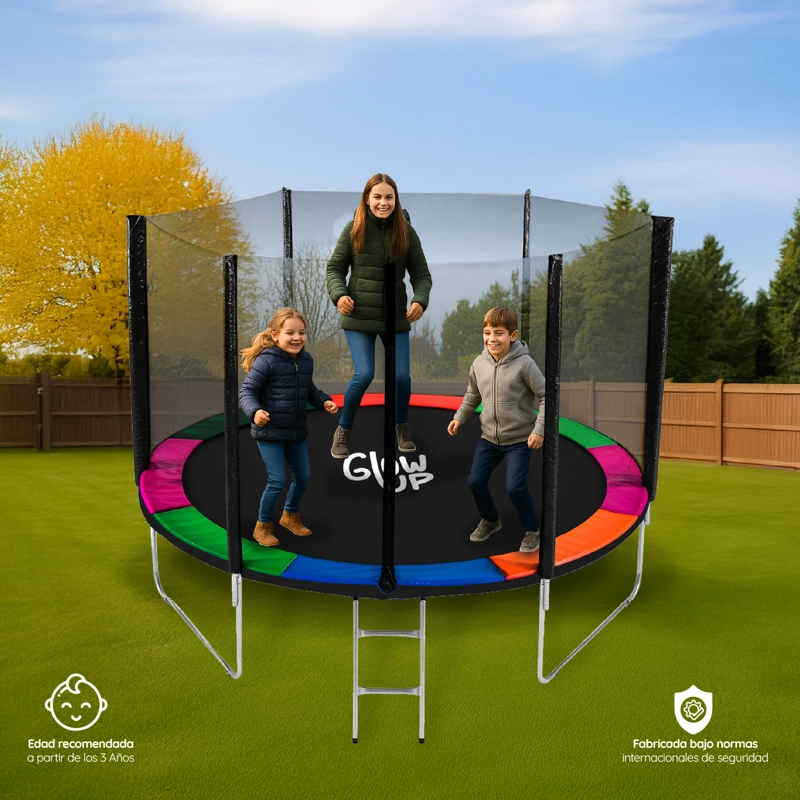 CAMA ELÁSTICA 10 FT 3,05 MTS + MALLA DE SEGURIDAD Y ESCALERA GLOWUP - 3