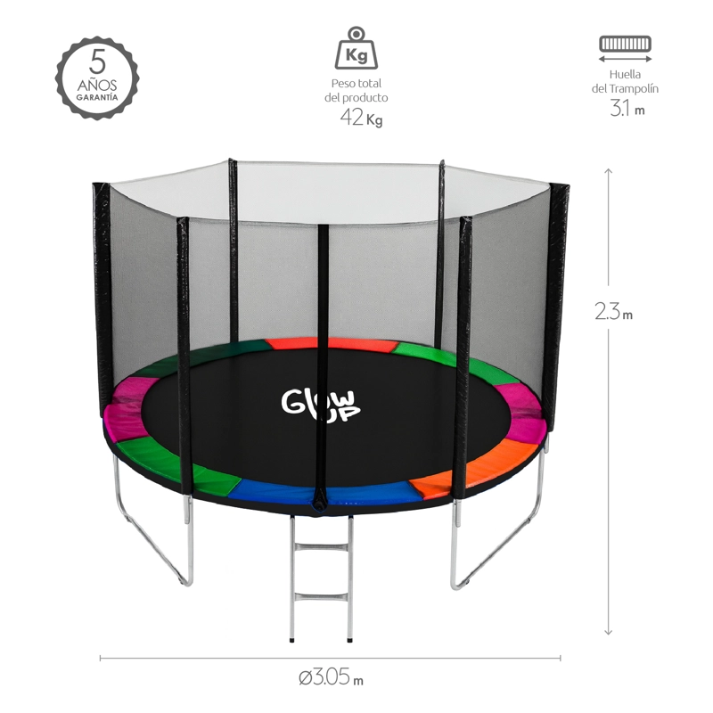 CAMA ELÁSTICA 10 FT 3,05 MTS + MALLA DE SEGURIDAD Y ESCALERA GLOWUP - 6