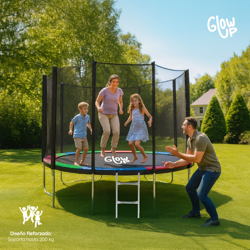 CAMA ELÁSTICA 12FT 3,66 MTS GLOWUP + MALLA Y ESCALERA - 12