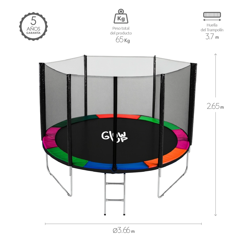 CAMA ELÁSTICA 12FT 3,66 MTS GLOWUP + MALLA Y ESCALERA - 2
