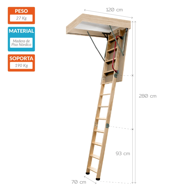 Escalera Ático de Madera Mansarda 70x120cm Homeclaf - 2