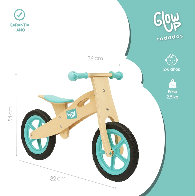 BICICLETA INFANTIL MADERA CELESTE GLOWUP 2 A 6 AÑOS - 2