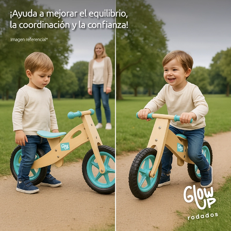 BICICLETA INFANTIL MADERA CELESTE GLOWUP 2 A 6 AÑOS - 7
