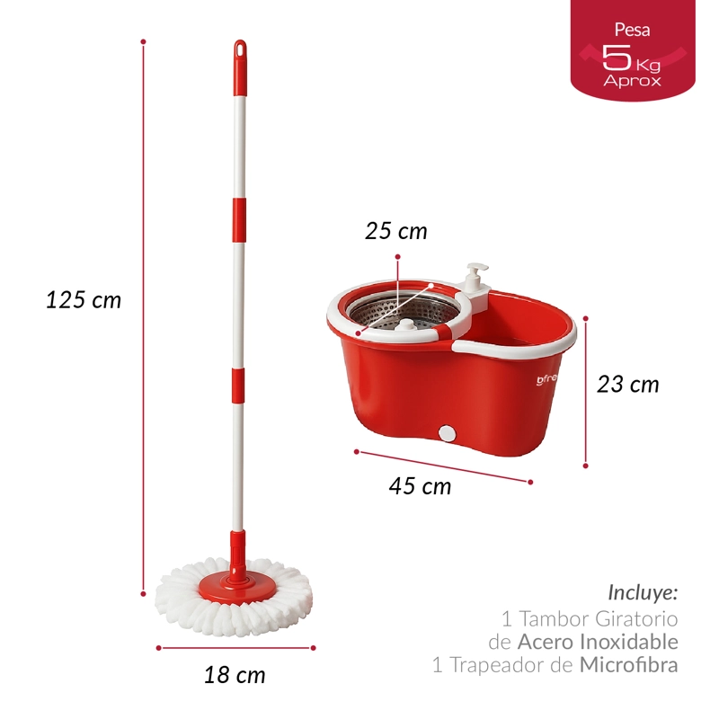 Mopa Giratoria 360° y Balde con interior de Acero Inox Bfresh - 5