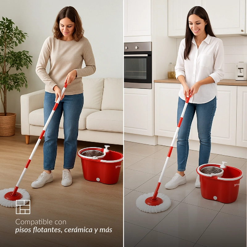 Mopa Giratoria 360° y Balde con interior de Acero Inox Bfresh - 10