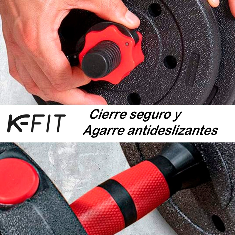 SET MANCUERNAS CON BARRA AJUSTABLE K-FIT 10 KG - 4