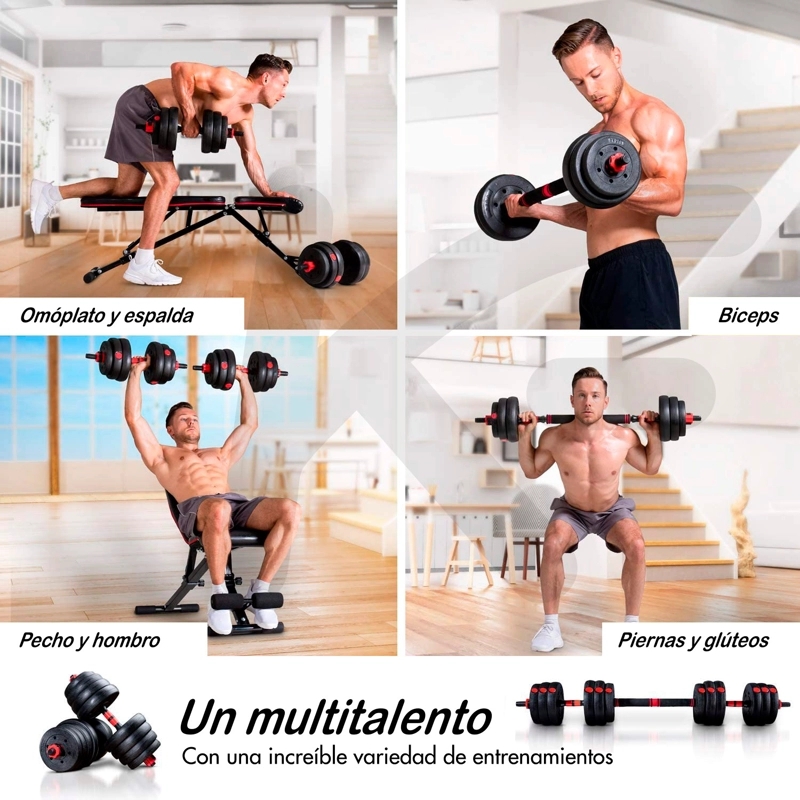 SET MANCUERNAS CON BARRA AJUSTABLE K-FIT 10 KG - 5