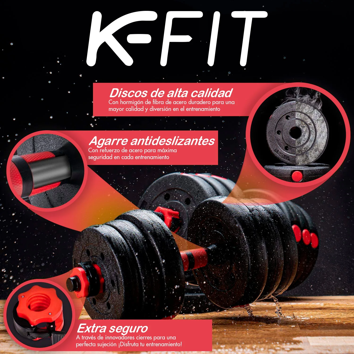 SET MANCUERNAS CON BARRA AJUSTABLE K-FIT 10 KG - 7