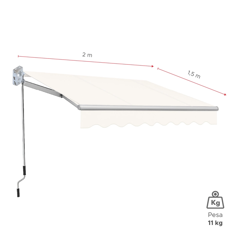 TOLDO CON BRAZO RETRACTIL TERRAZAS 2X1.5 MTS BLANCO - 2