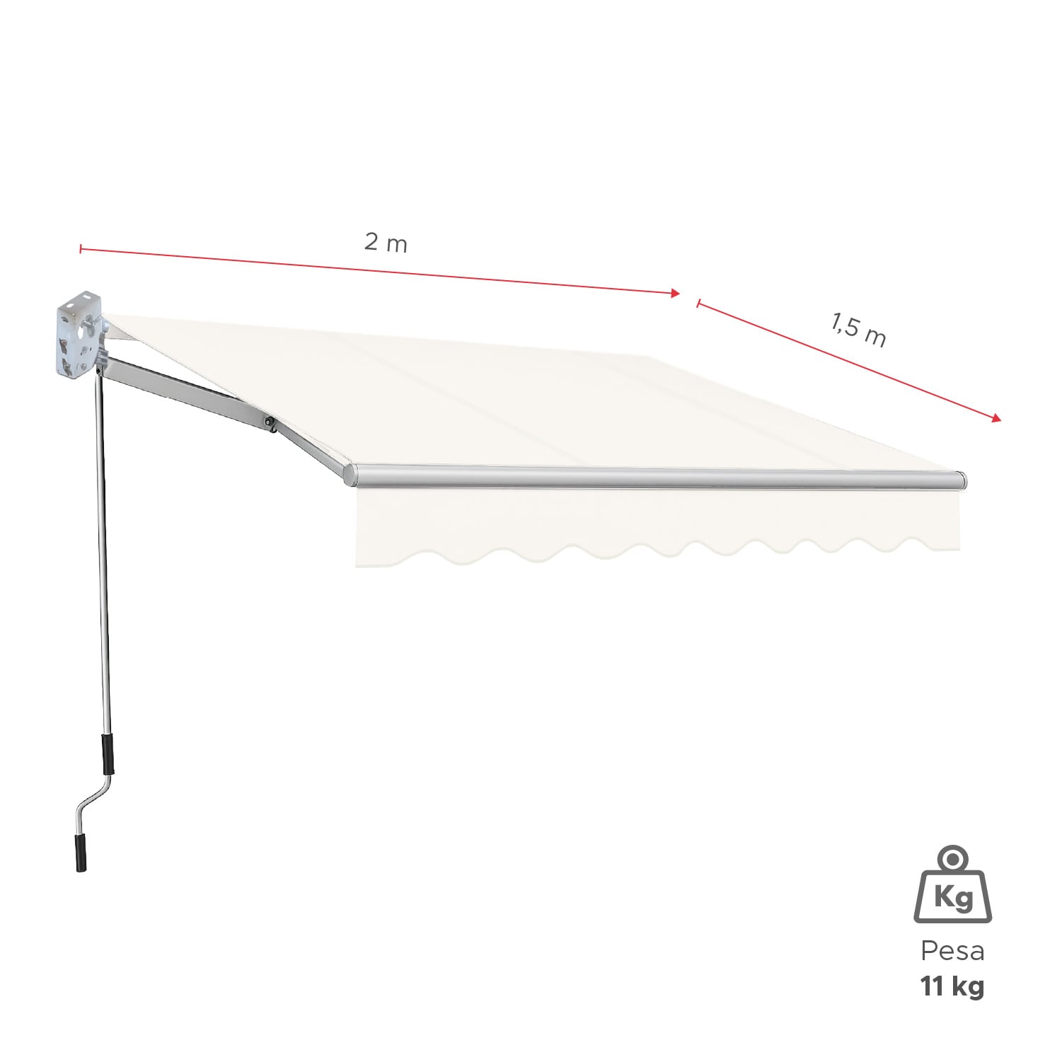 TOLDO CON BRAZO RETRACTIL TERRAZAS 2X1.5 MTS BLANCO - 2