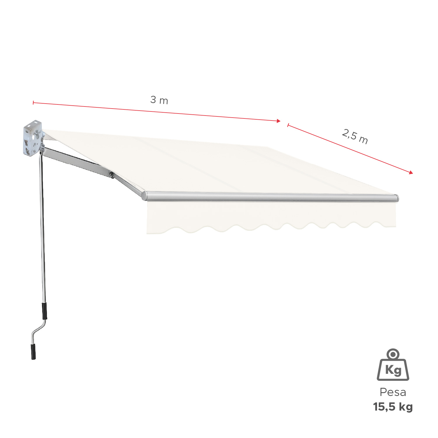 TOLDO CON BRAZO RETRACTIL TERRAZAS 3X2.5 MTS BLANCO VINCENZI - 2