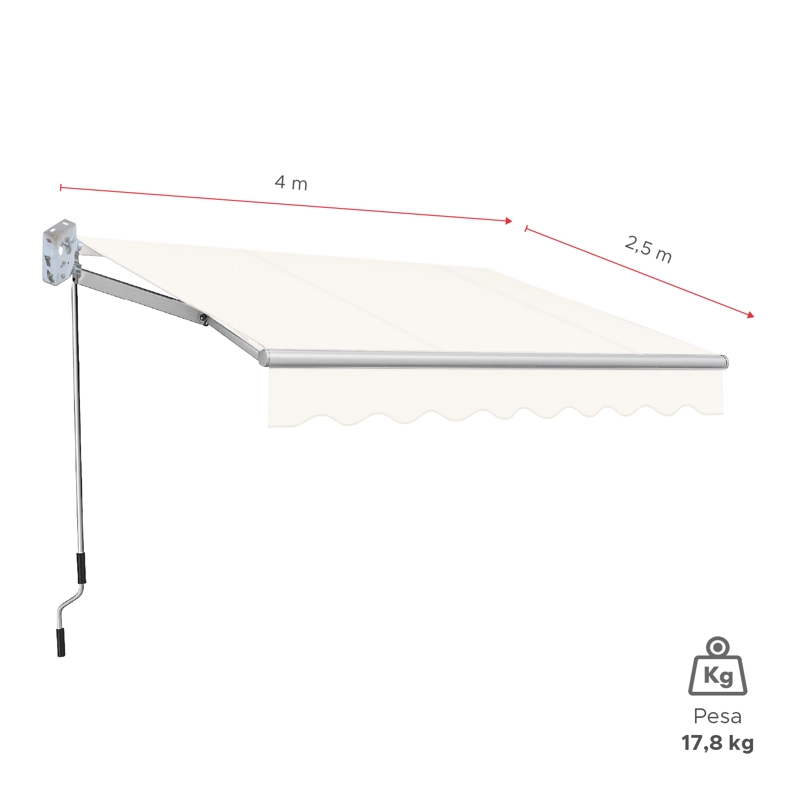 Toldo Con Brazo Retráctil para Terrazas 4x2.5 Mts Blanco Vincenzi - 2
