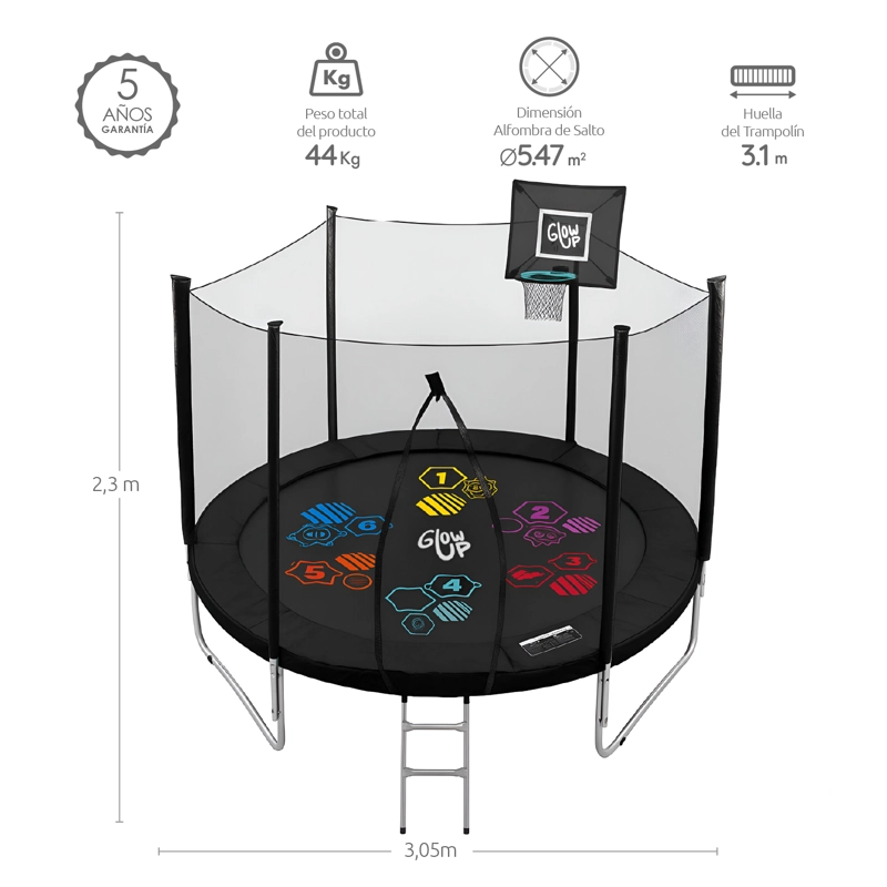 CAMA ELÁSTICA 10FT 3,05 MTS GLOWUP + MALLA Y ESCALERA EDICIÓN LTDA - 6