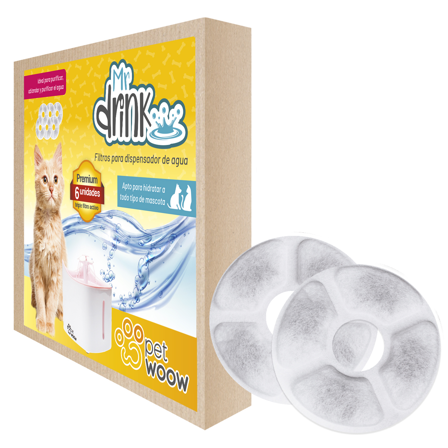 PACK 6 FILTROS PERROS GATOS DISPENSADOR AGUA PETWOOW - 1