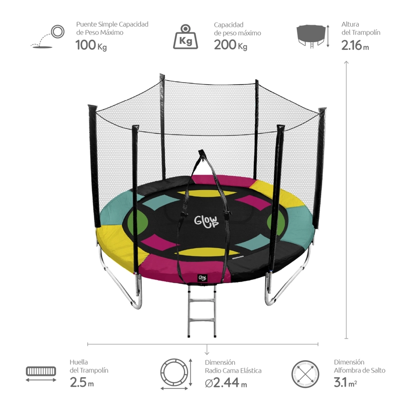 CAMA ELÁSTICA GLOWUP 2,44 MT 8FT EDICIÓN EXCLUSIVA R - 5