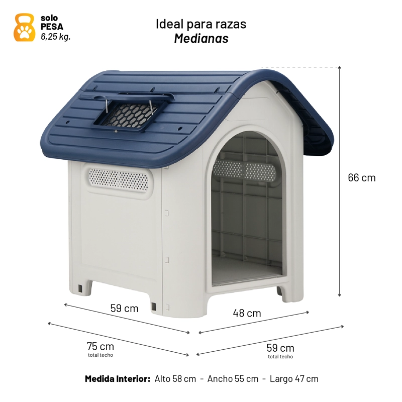 CASA PERROS GATOS PETWOOW 75X59X66 SKYLIGHT GRIS - 2