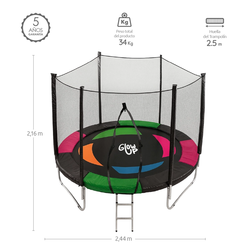 CAMA ELÁSTICA GLOWUP 2,44 MT 8FT EDICIÓN EXCLUSIVA P CON MALLA Y ESCALERA - 6