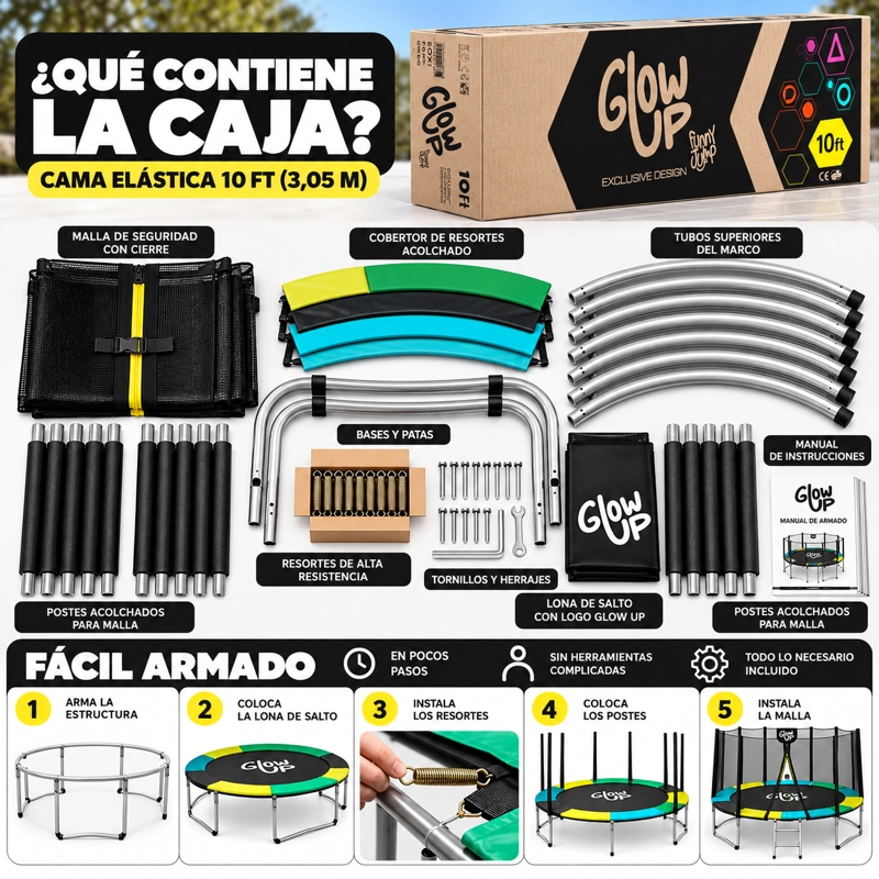 CAMA ELÁSTICA 3,05 MT 10FT EDICIÓN GAMER EXCLUSIVA F GLOWUP - 6