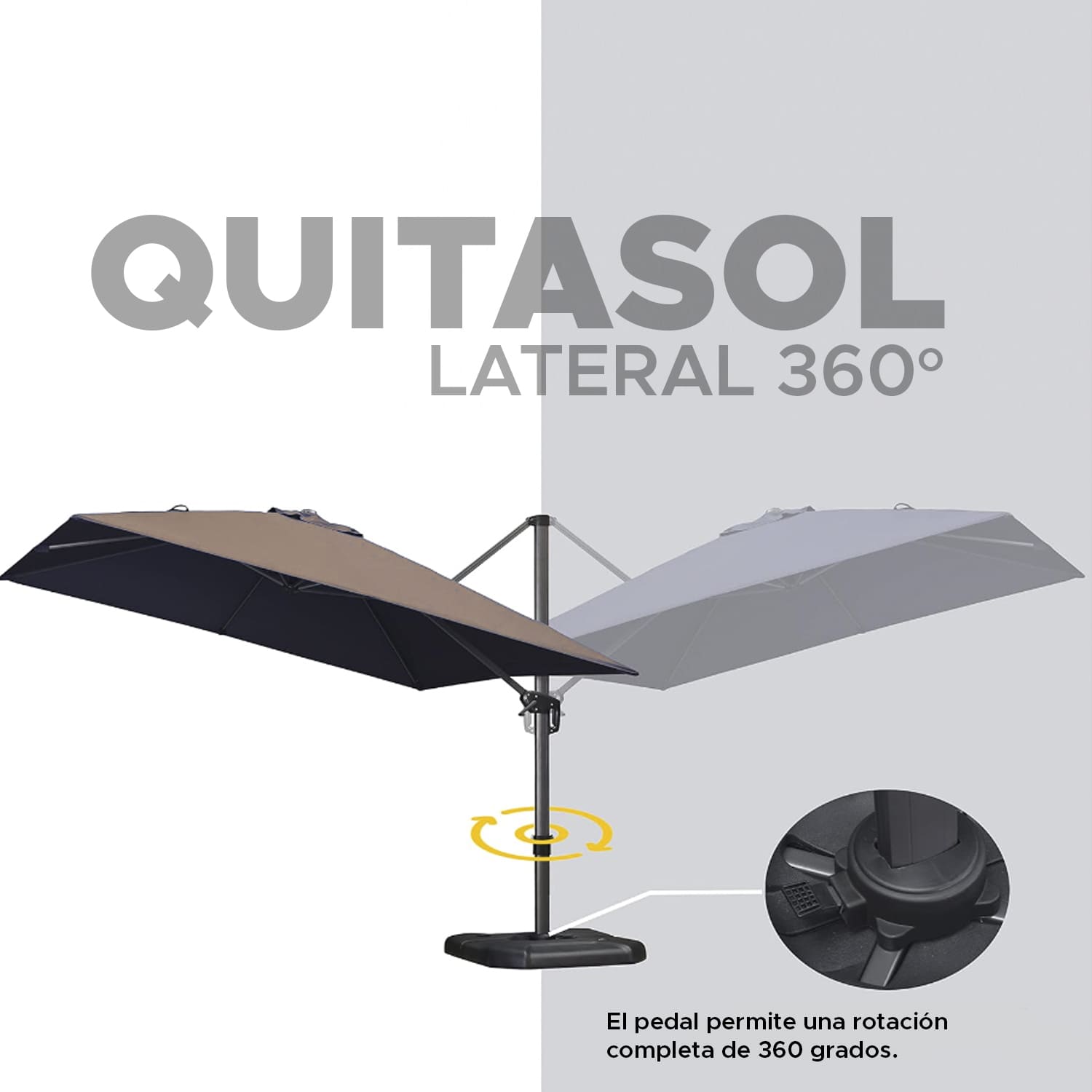 Quitasol Lateral con giro de 360° Color Khaki impermeable Vincenzi - 12