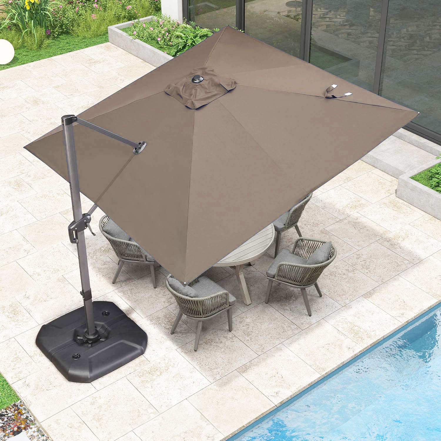 Quitasol Lateral con giro de 360° Color Khaki impermeable Vincenzi - 13