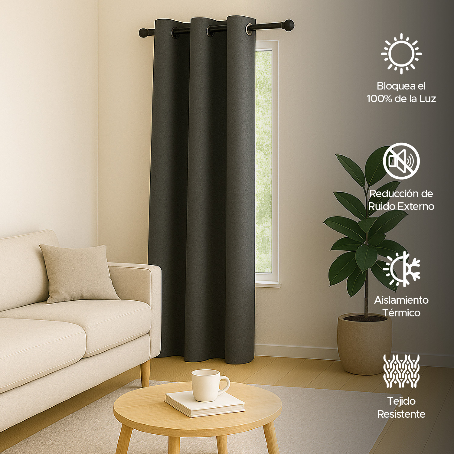 CORTINA DE TELA BLACKOUT GRIS GRAFITO VINCENZI 140X220 - 5