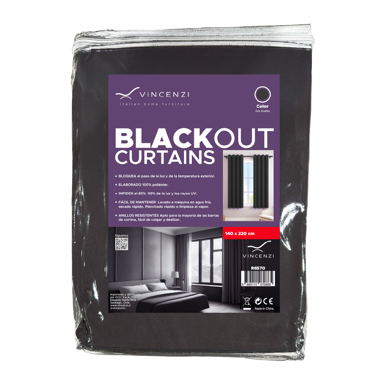 CORTINA DE TELA BLACKOUT GRIS GRAFITO VINCENZI 140X220 - 9